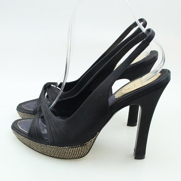 Rene Caovilla Black Satin Crystal Jewel Heels - Picture 8 of 12